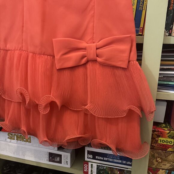 VTG 1960's retro mini tiered cocktail dress Bewitched Peach Flounce Small Mini - Picture 2 of 5